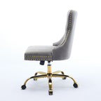 A&A Furniture Office Chair,Modern Velvet Upholstered Tufted Button Home Office Chair with Golden Metal Base,Adjustable Desk C