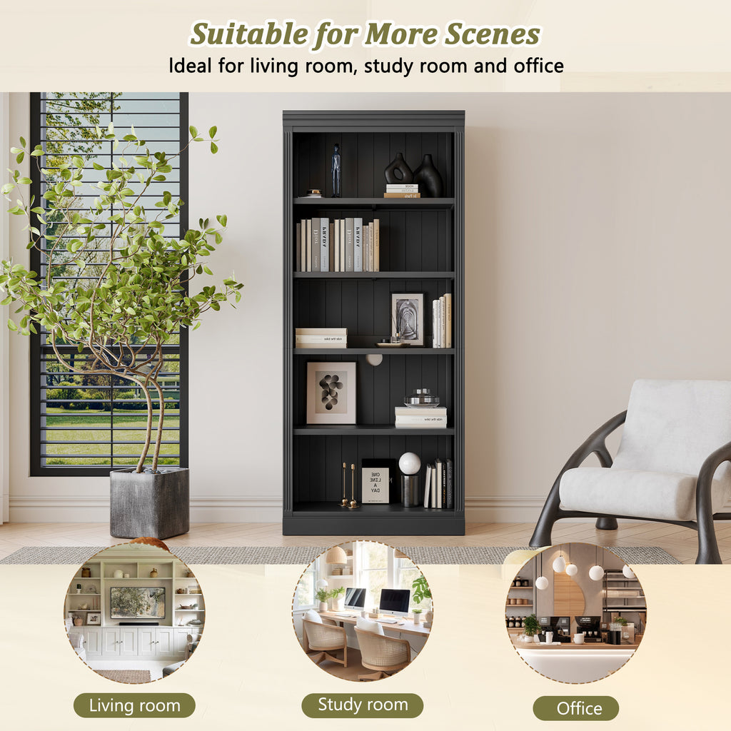 83' Tall Wood Bookcase Suite with light strip ,5-Tier Home Decor Bookcase Suite with Adjustable Shelves,Storage Organizer,Fre