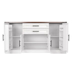White Farmhouse Barn Door Storage Cabinet with 2 Drawers & Door Rack, Adjustable Shelves, MDF Construction, 63.11' L x 15.75' W x 32.09' H - Grand Goldman Shop