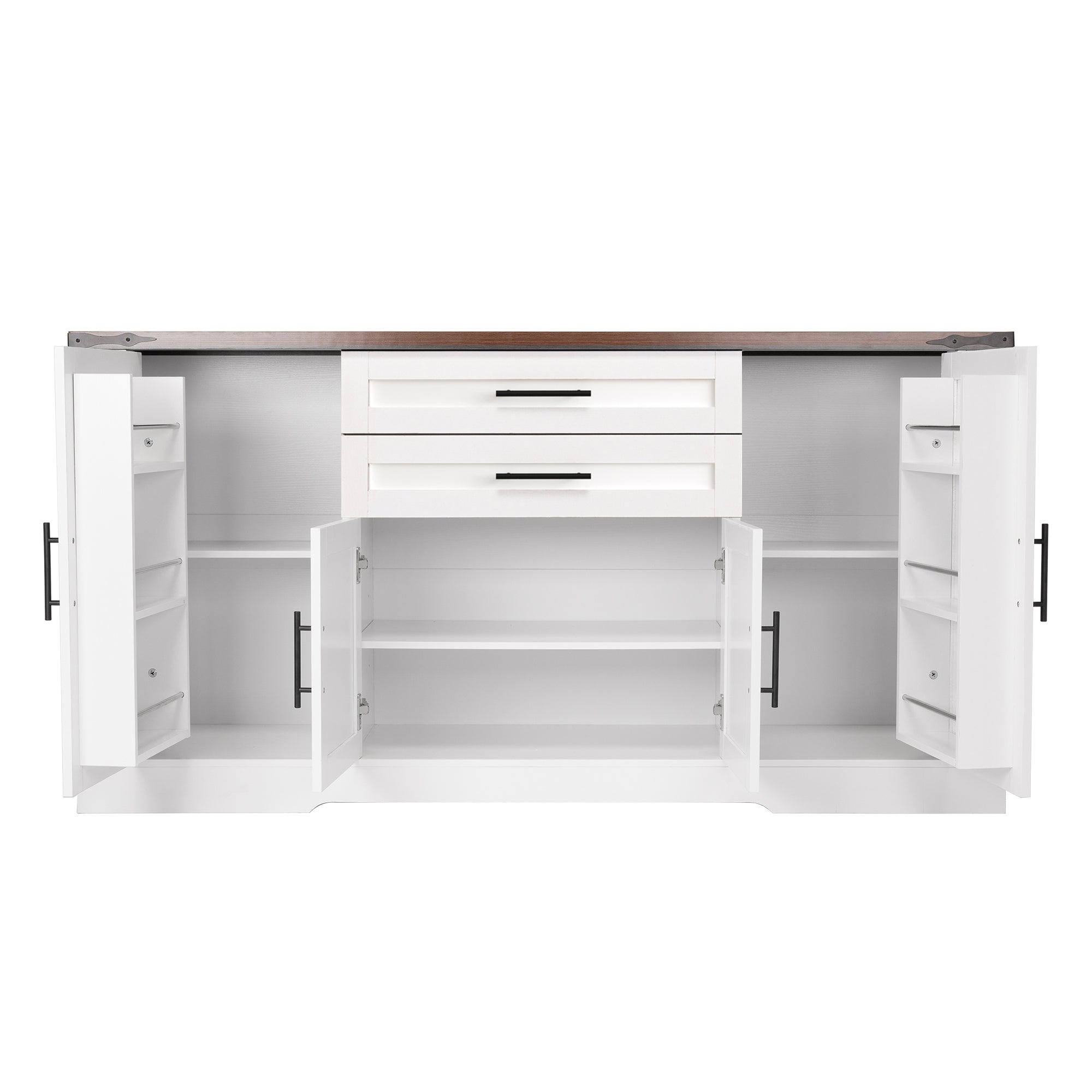 White Farmhouse Barn Door Storage Cabinet with 2 Drawers & Door Rack, Adjustable Shelves, MDF Construction, 63.11' L x 15.75' W x 32.09' H - Grand Goldman Shop