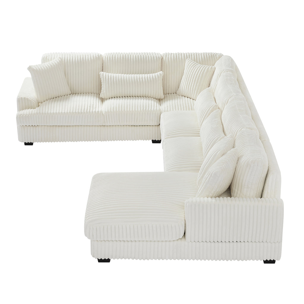 Modern Oversized U-shaped Sectional Sofa with Chaise Lounge in Beige Corduroy, 129' - Grand Goldman Shop