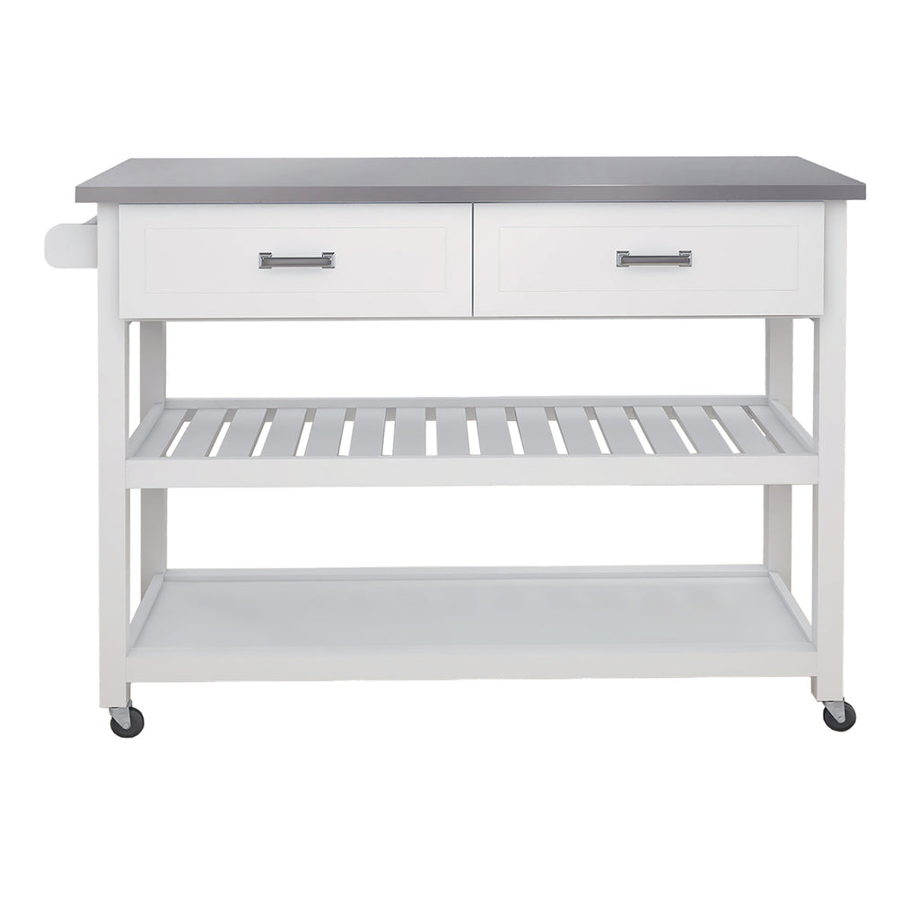 Stainless Steel Table Top White Kicthen Cart With Two Drawers - Grand Goldman Shop