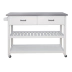 Stainless Steel Table Top White Kicthen Cart With Two Drawers - Grand Goldman Shop