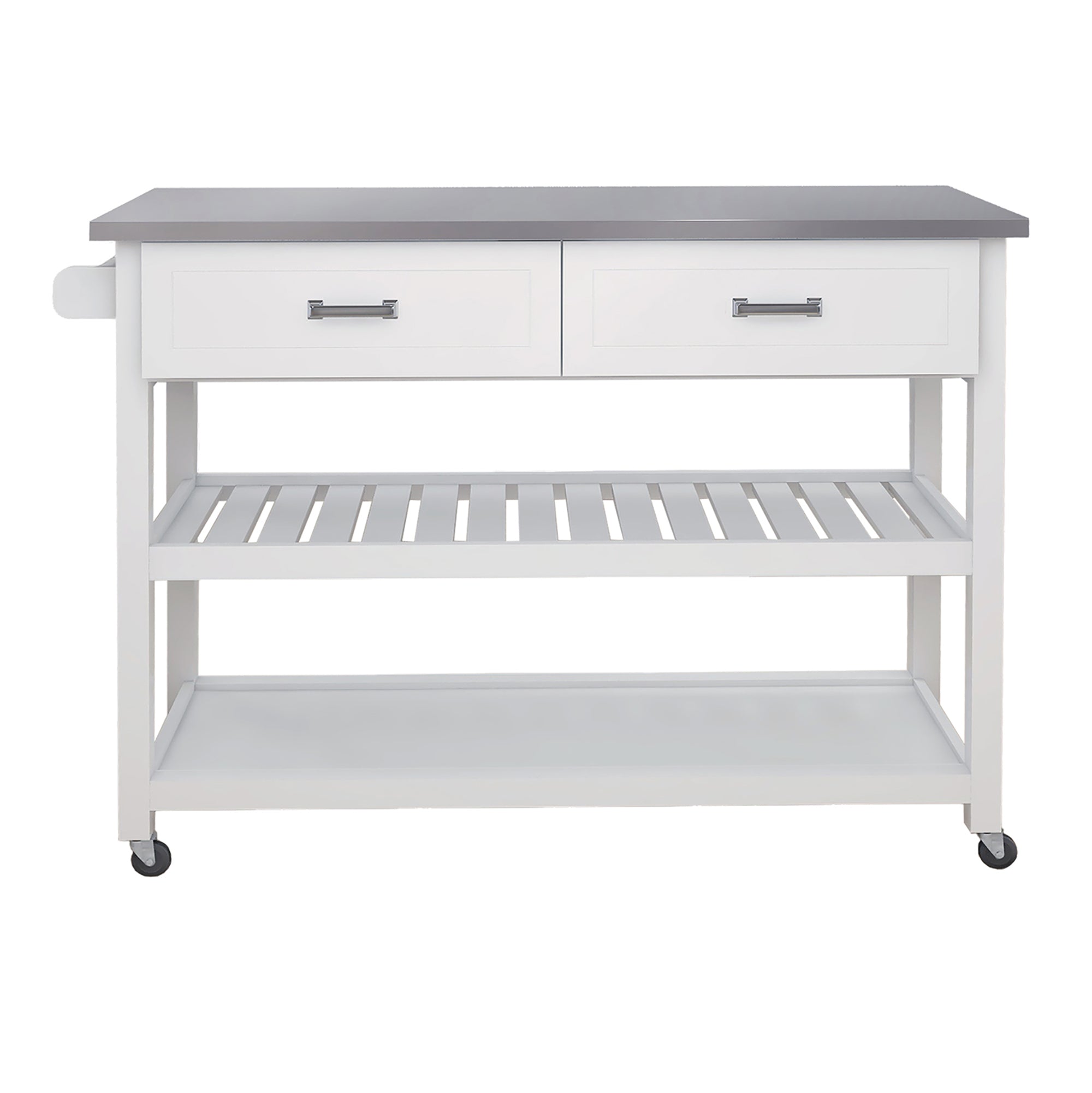 Stainless Steel Table Top White Kicthen Cart With Two Drawers - Grand Goldman Shop