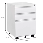 Stylish 3-Drawer Mobile File Cabinet with Lock, 5 Wheels (2 Brakes + Anti-Tip),Cold Rolled Steel Fully Assembled Metal Filing