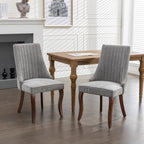 Rayon Cloth Flocking Linen Dining Chairs Channel Kitchen Dinner Chair Comfy Fabric Upholstered Accent Chair for Dining Room with Curved Solid Wood Legs,Set of 2 (Gray), SW1847GY - Grand Goldman Shop