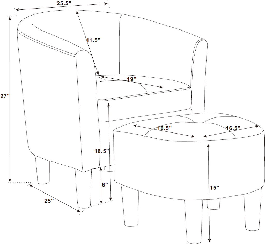Moss 25.5' Wide Polyester Barrel Chair and Ottoman - Grand Goldman Shop