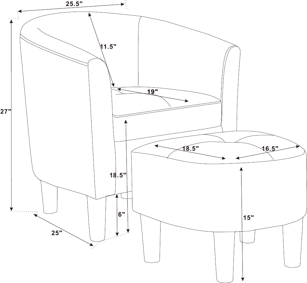 Moss 25.5' Wide Polyester Barrel Chair and Ottoman - Grand Goldman Shop