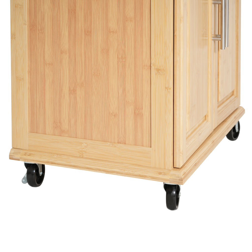 Indoor Compact Bamboo Rolling Kitchen Cart with Stainless Steel Top – Mobile Storage Island with Drawer & Cabinet for Small Spaces - Grand Goldman Shop