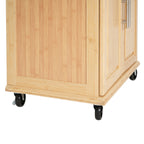 Indoor Compact Bamboo Rolling Kitchen Cart with Stainless Steel Top – Mobile Storage Island with Drawer & Cabinet for Small Spaces - Grand Goldman Shop