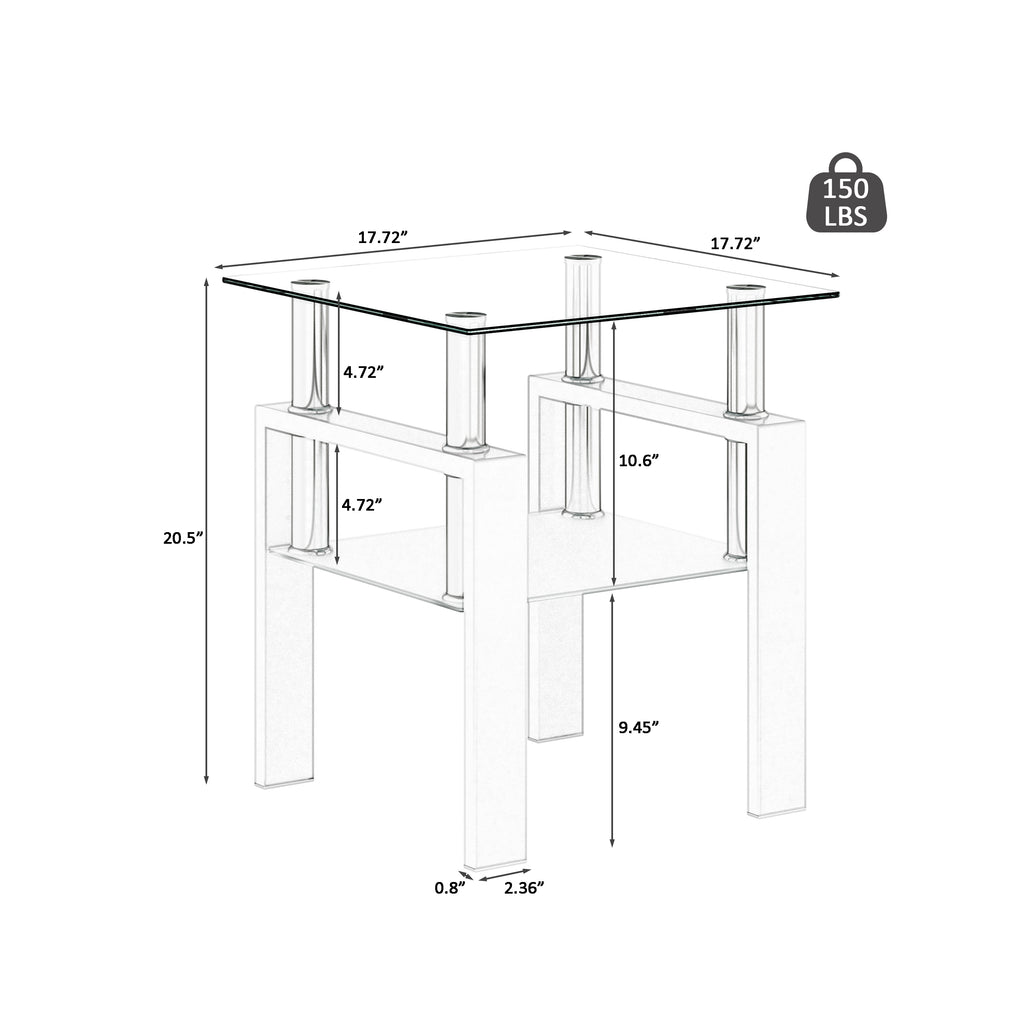 Set of 2, Modern Tempered Glass Tea Table Coffee Table End Table, Square Table for Living Room, Transparent/White - Grand Goldman Shop
