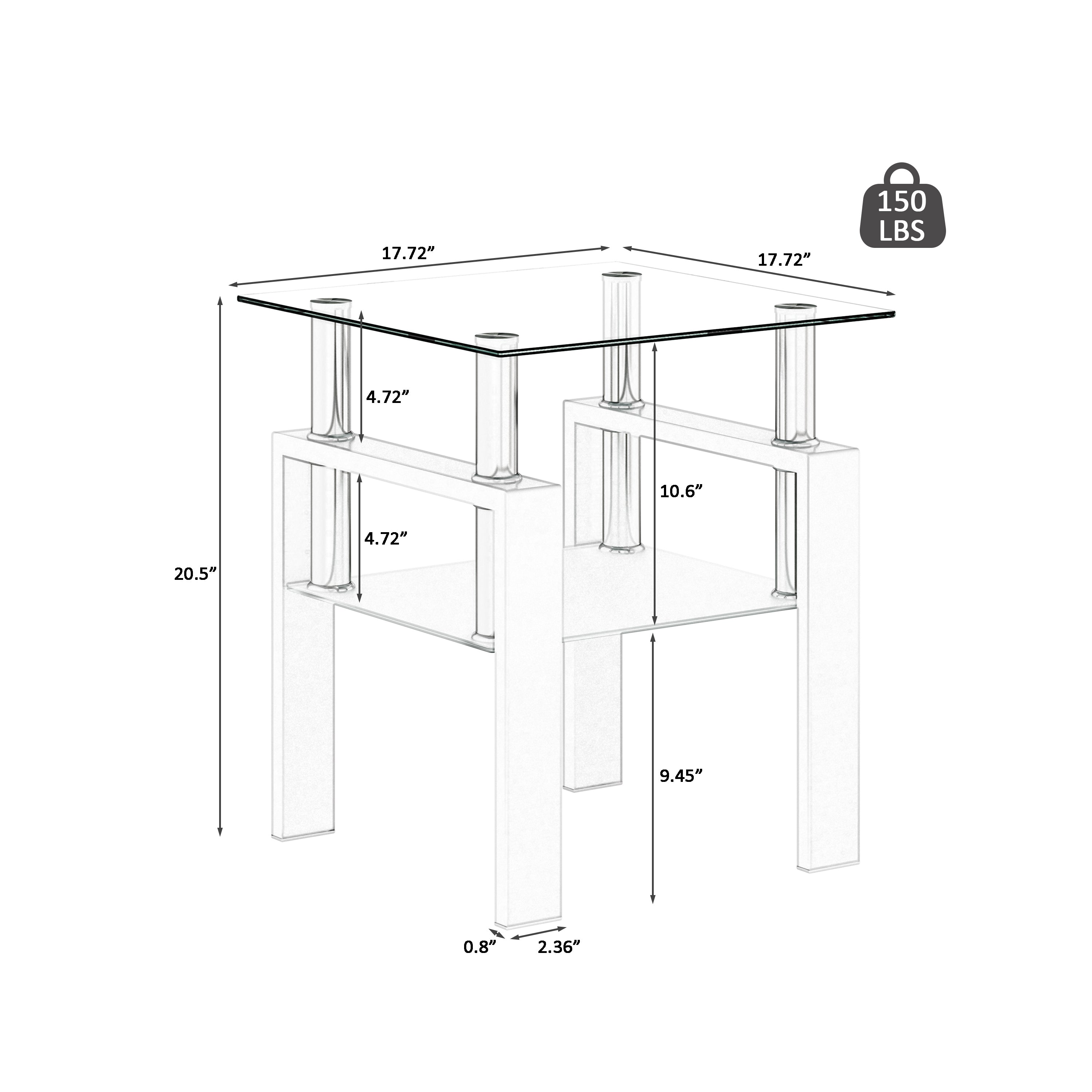 Set of 2, Modern Tempered Glass Tea Table Coffee Table End Table, Square Table for Living Room, Transparent/White - Grand Goldman Shop