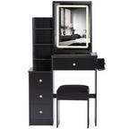 29.2' Small Size Bedside Cabinet Vanity Table + Cushioned Stool, 2 AC+2 USB Power Station, Hair dryer bracket, Extra Large Touch Control Sliding LED Mirror, 3-color Switching, EPA, GCC, UL Certificate - Grand Goldman Shop