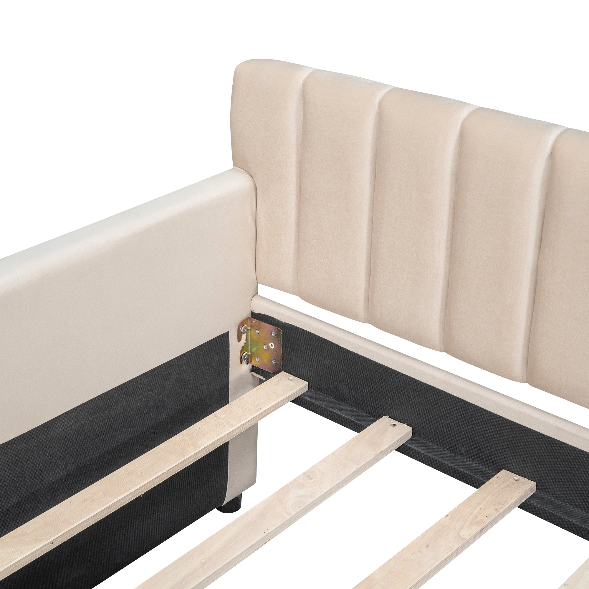 Twin Size Upholstered daybed with Drawers, Wood Slat Support, Beige - Grand Goldman Shop