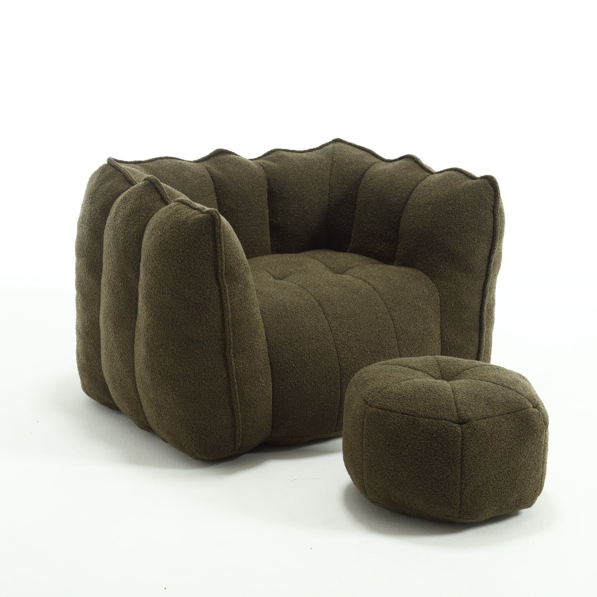 Soft Chenille Bean Bag Chair with High Resilient Foam for Living Room and Bedroom, Comfortable Square Lazy Sofa with Footstool for Adults - Grand Goldman Shop