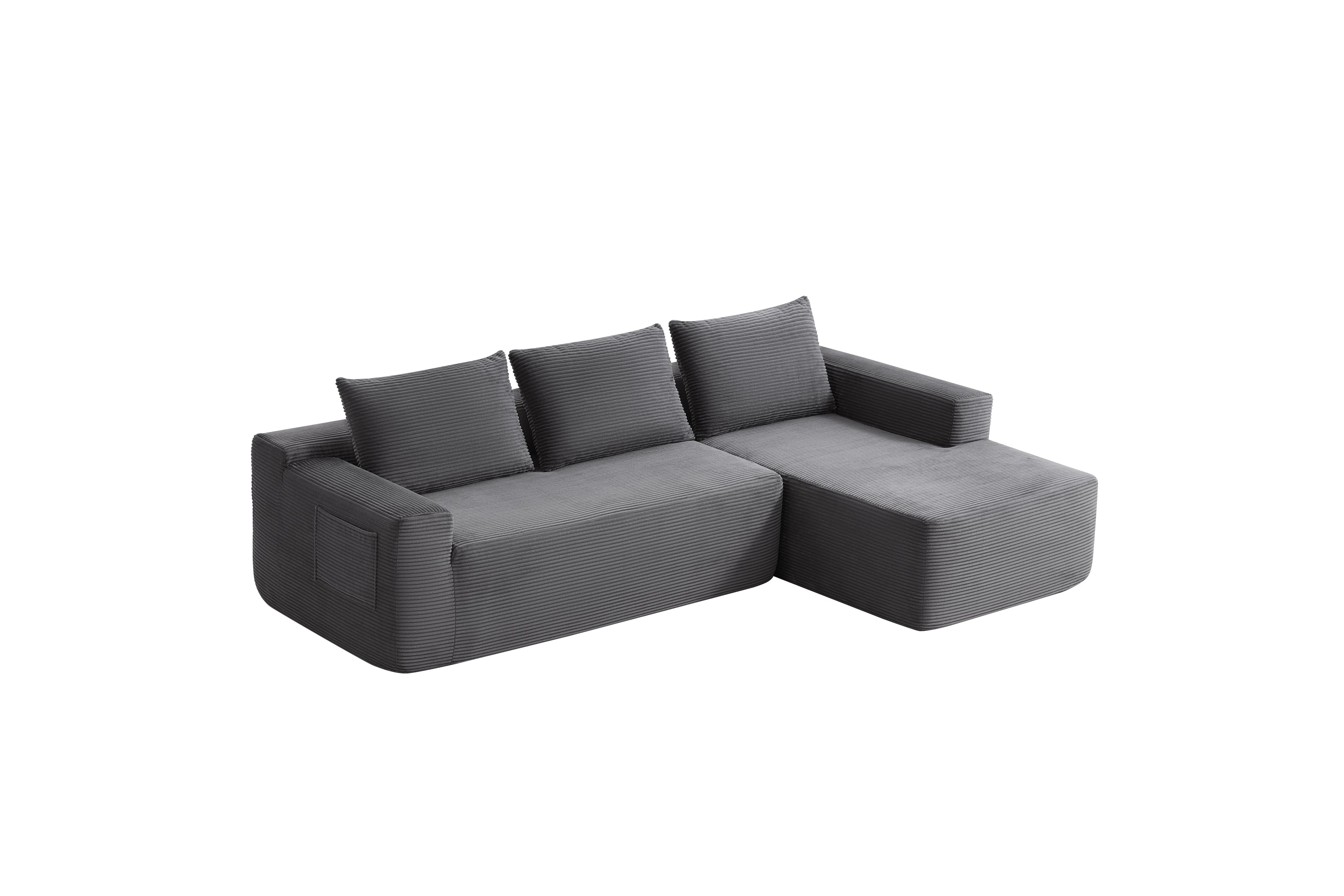 96.9'Compressible doubleCloud Sectional Couch with L-Shape Chaise,Modern Modular Sofa with Deep Seat,Upholstered Couches for Living Room Bedroom,No Assembly Required,(Plush Corduroy Fabric),Grey Right - Grand Goldman Shop