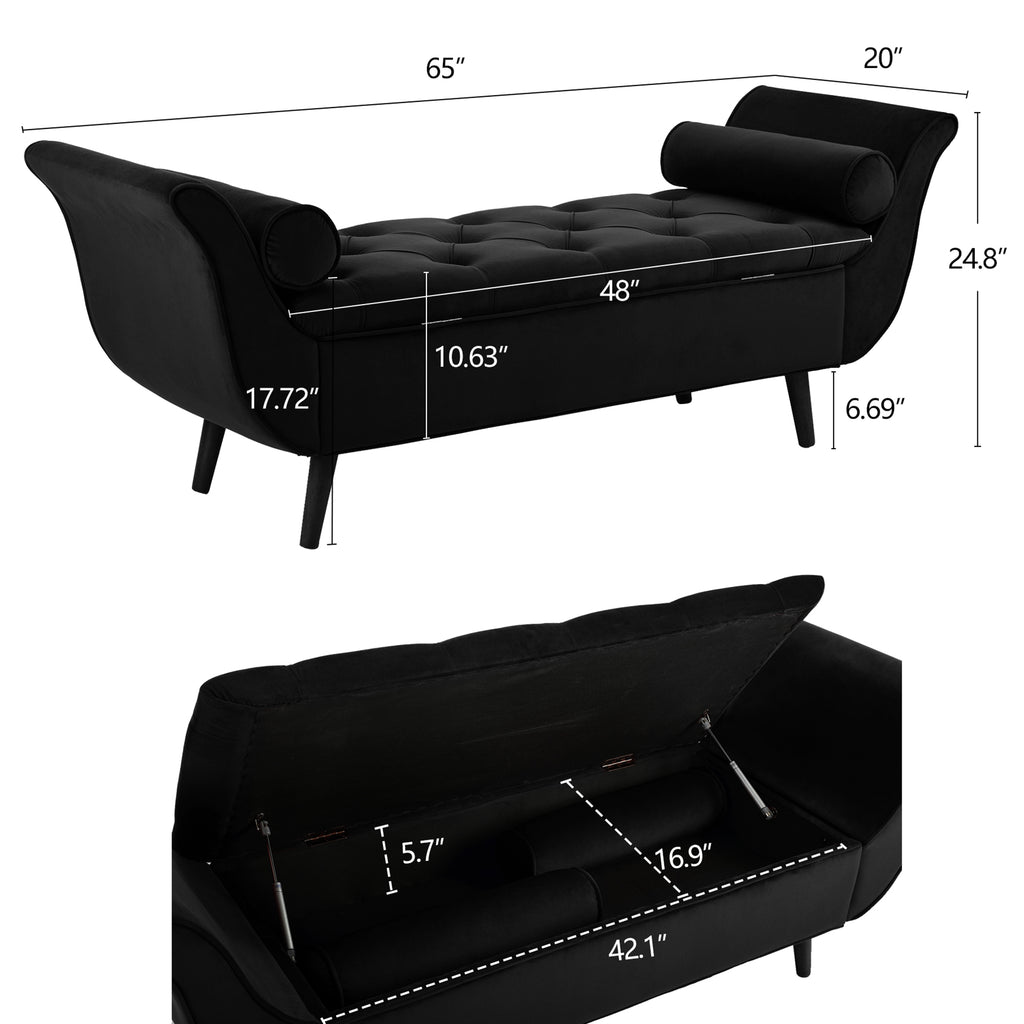 Vintage Tufted 65-inch Long Bench, Velvet Upholstered Storage Ottoman with Classic Retro Design, Mid-Century Modern Footstool for Living Room, Bedroom Entryway - Grand Goldman Shop