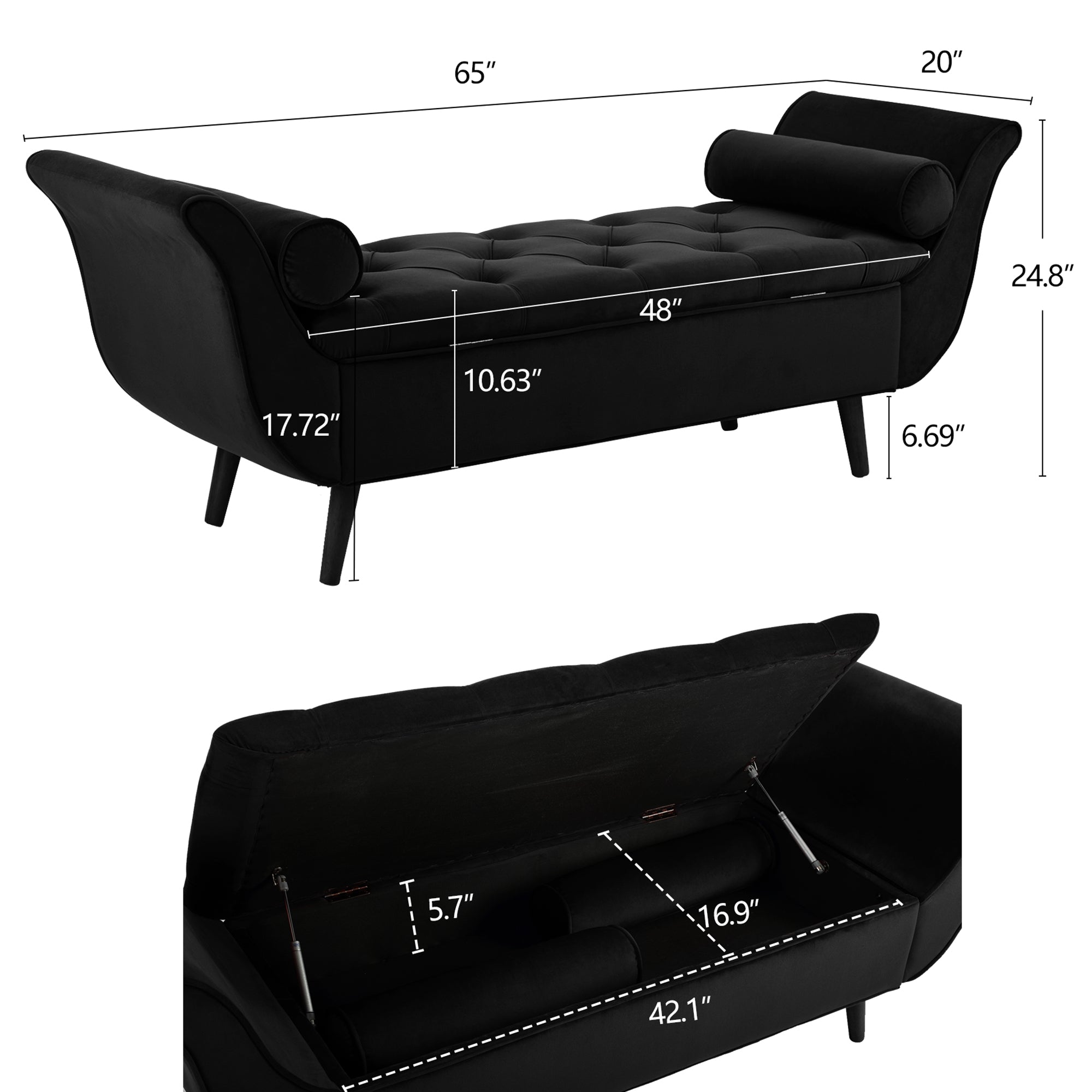 Vintage Tufted 65-inch Long Bench, Velvet Upholstered Storage Ottoman with Classic Retro Design, Mid-Century Modern Footstool for Living Room, Bedroom Entryway - Grand Goldman Shop