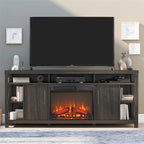 23 inch electric fireplace insert, ultra thin heater with log set & realistic flame, remote control with timer, overheating protection - Grand Goldman Shop