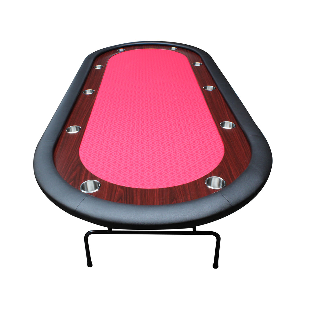 96' Light Series Foldable Poker Table with Wooden Racetrack Felt Stainless Legs Cup Holders Red - Grand Goldman
