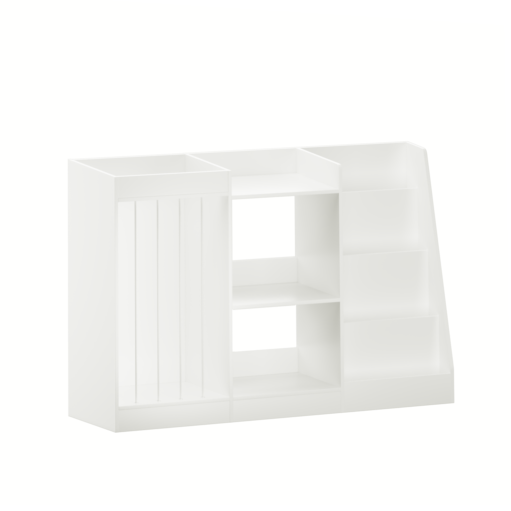 3-in-1 Kids Bookshelf and Toy Storage, 4-Tier Book Shelf for Kids Rooms, Sling Baby Bookcase with Stuffed Animal Storage, Tod