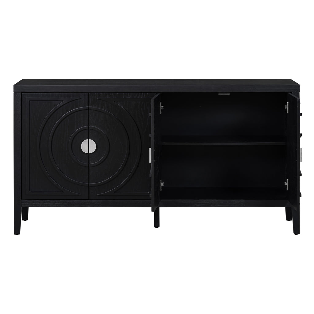 TREXM Retro Sideboard door with Circular Groove Design Round Metal Door Handle for Entrance, Dinning Room, Living Room (Black) - Grand Goldman Shop