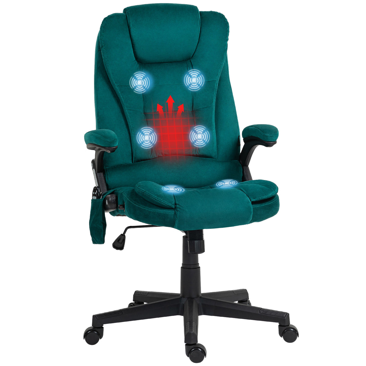 HOMCOM 6 Point Vibrating Massage Office Chair with Heat, Velvet High Back Executive Office Chair with Reclining Backrest, Pad
