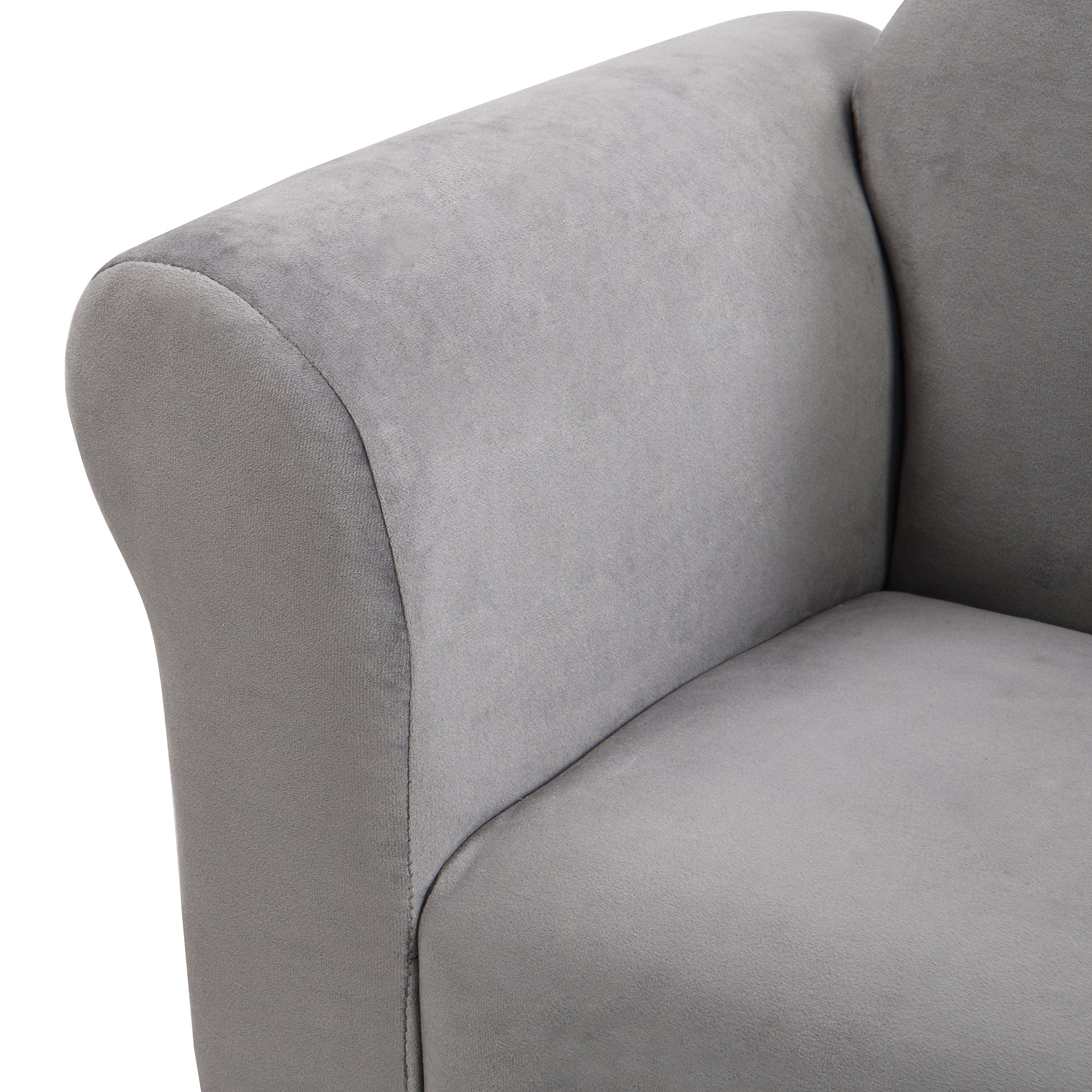 Kids Gray Velvet Upholstered Chair with Ottoman for Comfortable Seating - Grand Goldman