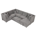 U-shaped Sectional Sofa Pull out Sofa Bed with USB Ports, Power Sockets, Storage Chaise, Light Gray Chenille, 108.6' - Grand Goldman Shop