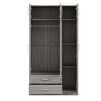 Modern Gray 3-Door Mirror Wardrobe with 2 Drawers and Top Cabinet, Particle Board - Grand Goldman Shop