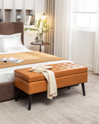 Storage Bench with Storage Bench for Bedroom End of Bed Bench Foot of Bed Bench Entryway Bench Storage Ottoman Bench 43.3' W x 17.7' Brown Leather Bench - Grand Goldman Shop