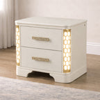 Jasmine Queen 5 Pc LED Bedroom Set in Beige made with Wood and Gold Accents - Grand Goldman Shop
