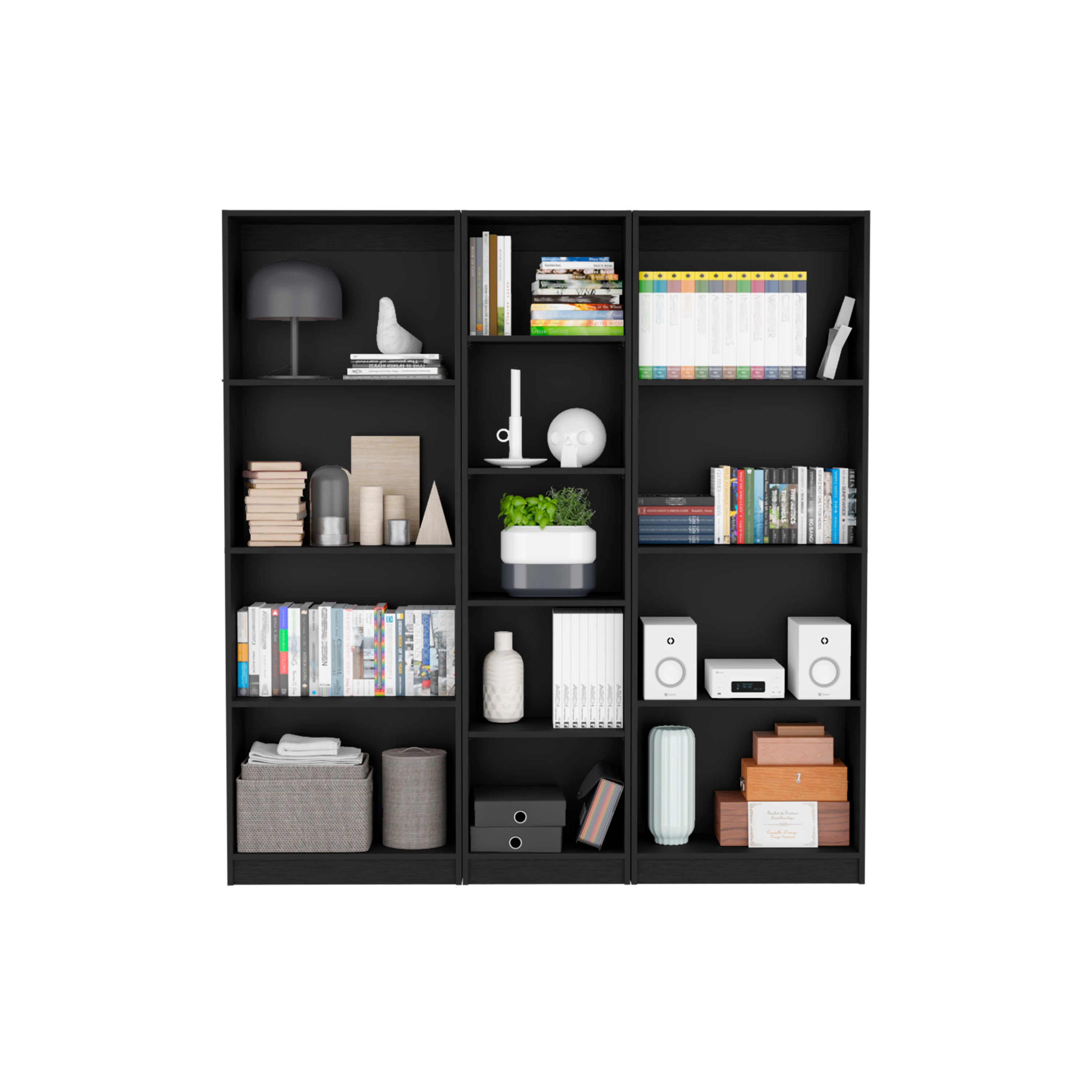 Durant 3 Piece Home Bookcase set, 67' Wide with 13 Shelves ,  Living Room Set Set  Black - Grand Goldman