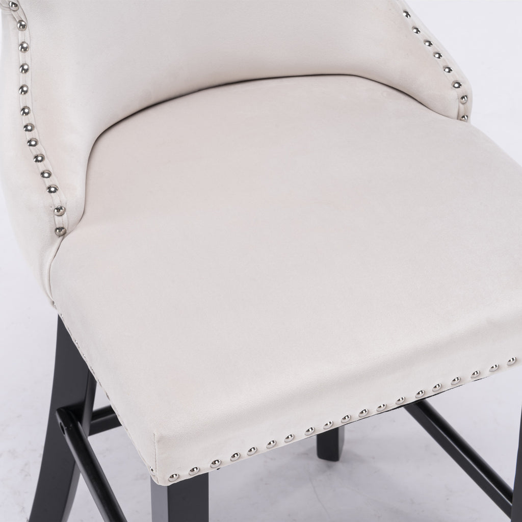 A&A Furniture,Contemporary Velvet Upholstered Wing-Back Barstools with Button Tufted Decoration and Wooden Legs, and Chrome Nailhead Trim, Leisure Style Bar Chairs,Bar stools, Set of 2 (Beige),SW1824B - Grand Goldman Shop