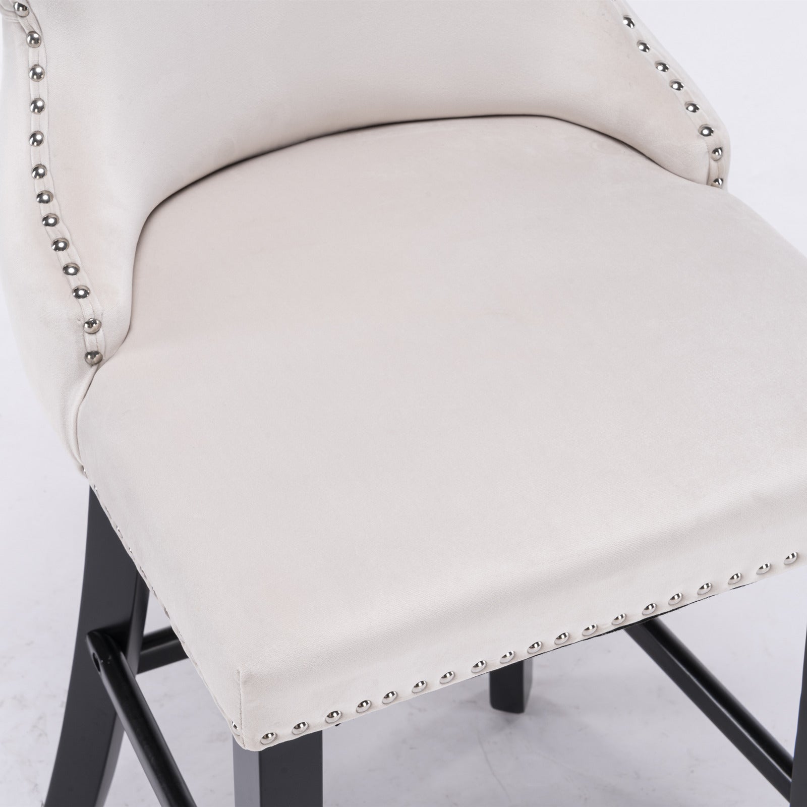 A&A Furniture,Contemporary Velvet Upholstered Wing-Back Barstools with Button Tufted Decoration and Wooden Legs, and Chrome Nailhead Trim, Leisure Style Bar Chairs,Bar stools, Set of 2 (Beige),SW1824B - Grand Goldman Shop