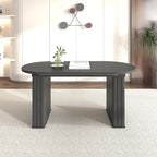 Kitchen extendable dining table for 4-8 people, oval kitchen table with wooden strip base for family living room (black) - Grand Goldman Shop