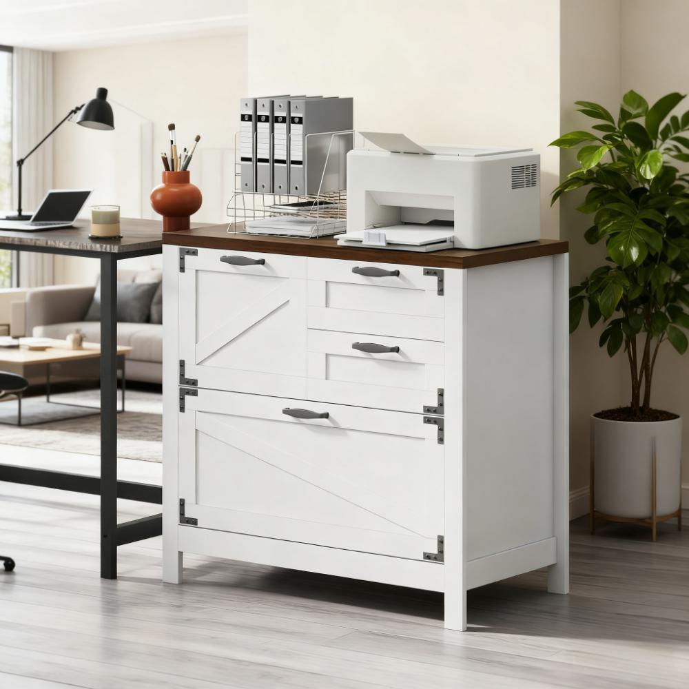 Farmhouse File Cabinet with 4 Drawers Lateral Filing Cabinet - Grand Goldman