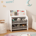 Kids Bookshelf with 6 Fabric Storage Bins, Multi-Functional Children's Bookcase and Toy Organizer, Front-Facing Display Shelf