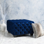 Modern Glam Ottoman with Velvet Upholstery and Button-Tufted Design in Navy Blue, 29 x 29 x 18.25 inches - Grand Goldman Shop