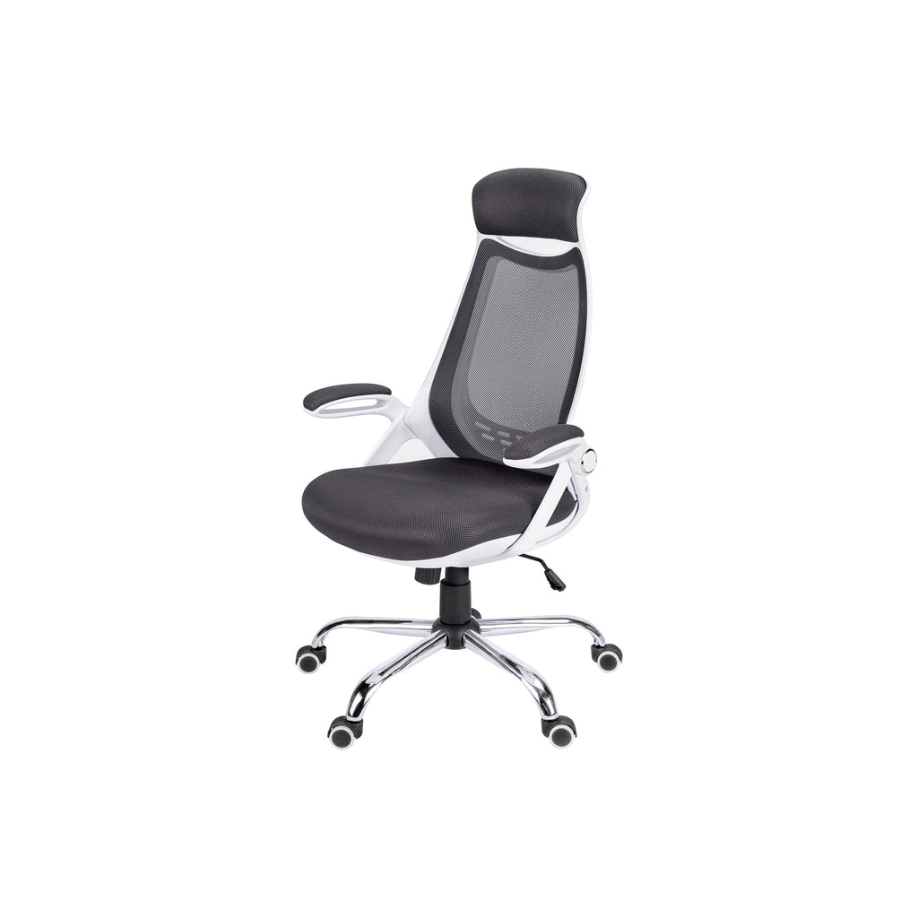 Contemporary Office Chair with Adjustable Height, Swivel, Ergonomic Design, Grey Mesh Fabric, Chrome Metal Base, Modern Work 