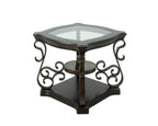 End table,  Glass table top, MDF W/marble paper middle shelf, powder coat finish metal legs. (26.3'Lx26.3'Wx24'H) - Grand Goldman Shop