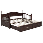 Wooden Twin Size Daybed with Twin Size Trundle, Extendable Daybed with Two Storage Drawers, Espresso(Expected Arrival Time:9.12) - Grand Goldman Shop