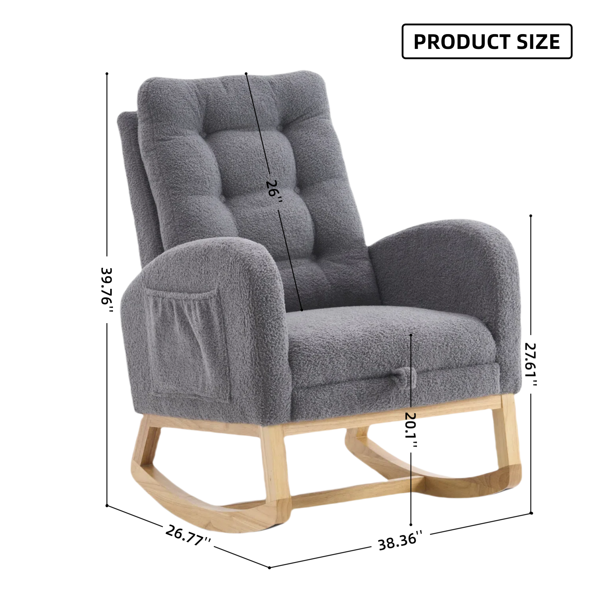 LY-5104 Dark Gray  Accent Rocking  Chair with  Footrest High Back Rubber Wood Rocking Legs Bedroom Living Space   26.77D X 38.36W X 39.76H Inch - Grand Goldman Shop