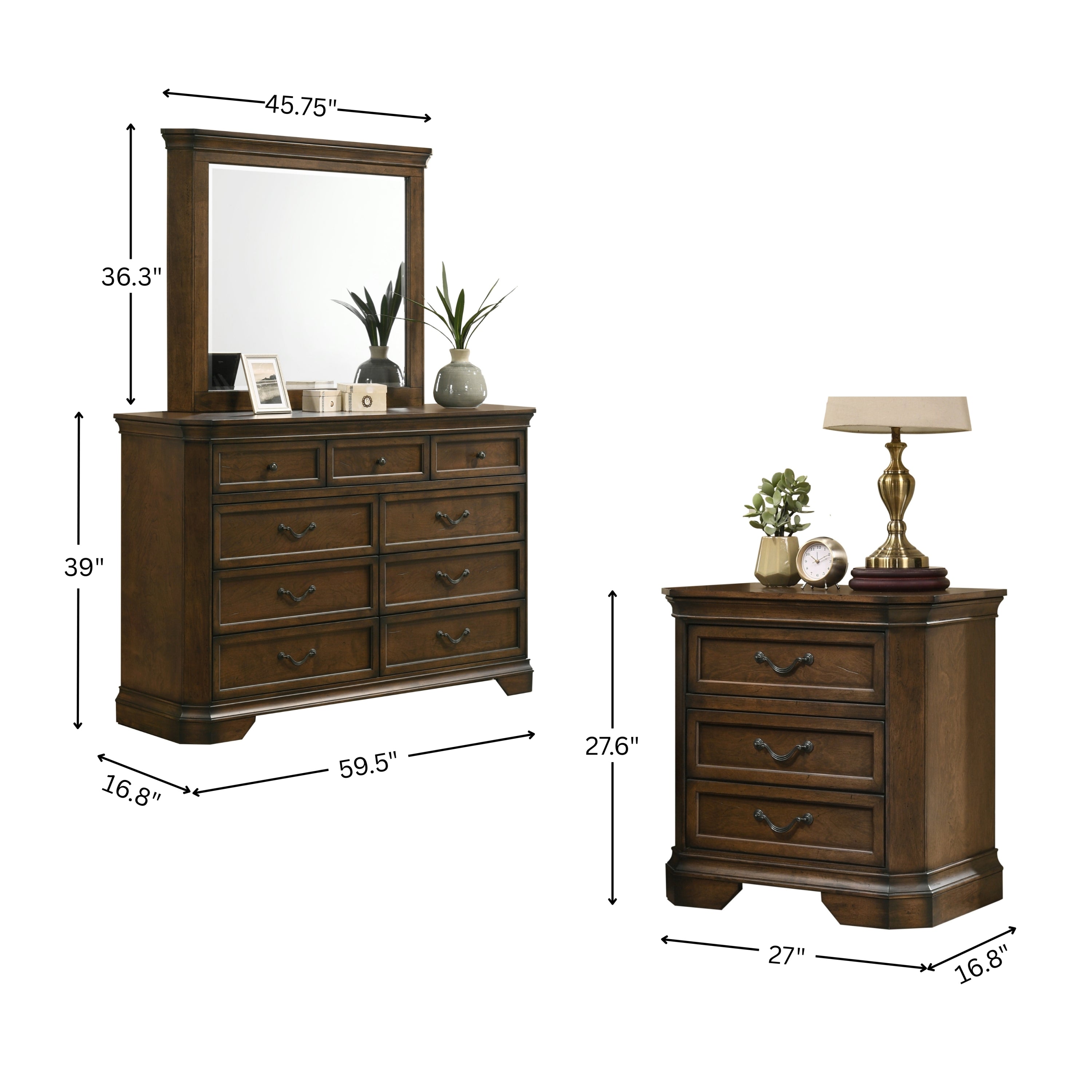 Maderne Traditional Wood Panel Bed with Dresser, Mirror, Nightstand, King size - Grand Goldman Shop