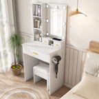 White Vanity Table with Mirror, Adjustable LED Lights, Power Outlet, Hairdryer Holder & Stool – Compact Dressing Desk for Small Bedrooms - Grand Goldman Shop