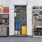 Gray Metal Lockers with Locking Doors, Adjustable Shelves, High Broom Tool Storage Cabinet, 72-Inch Kitchen, Office, Shop Org