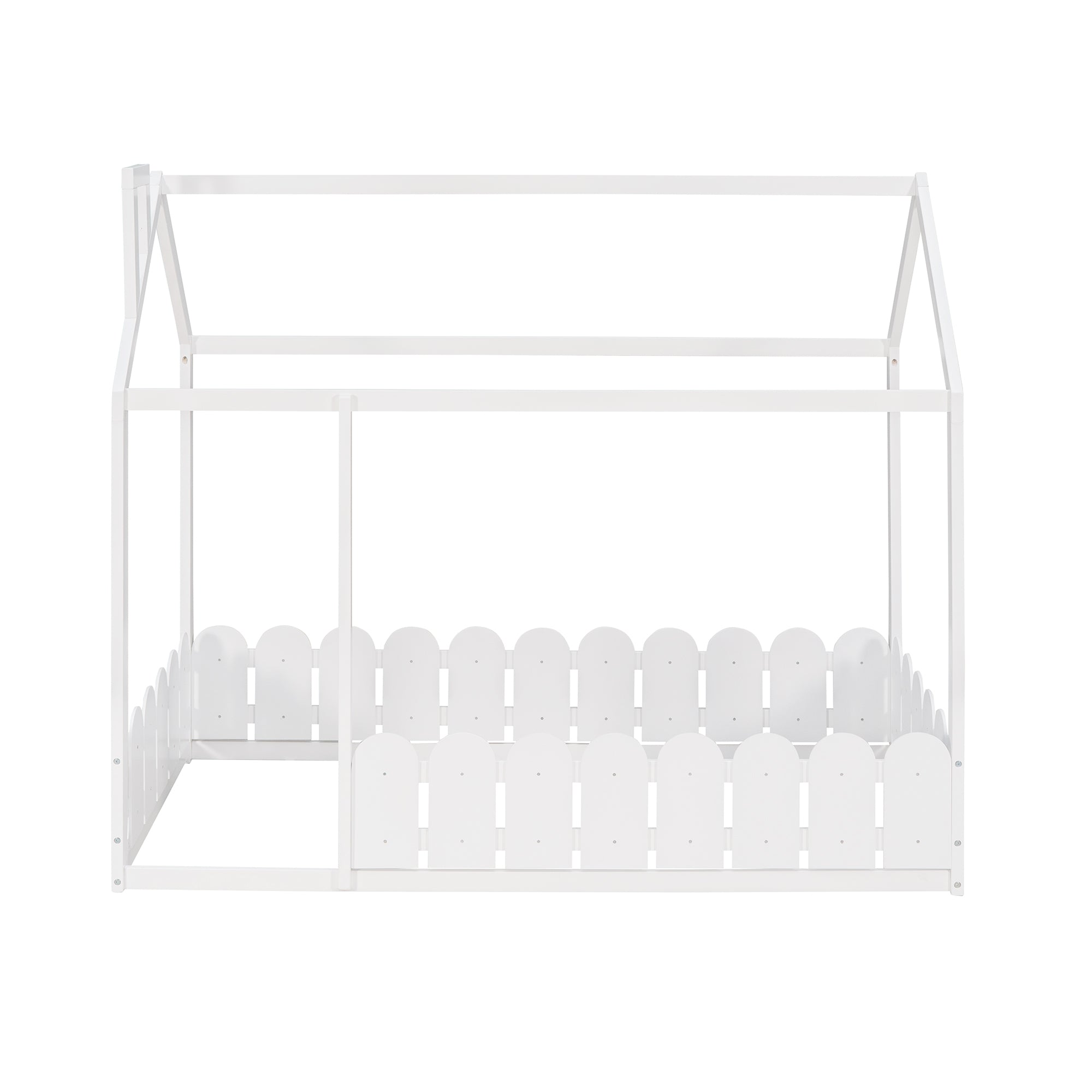 {Slats are not included}Twin Size Wood Bed House Bed Frame with Fence,for Kids,Teens, Girls,Boys {White}{OLD SKU:WF194274AAK} - Grand Goldman Shop