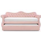 Abby Modern Style Upholstered Velvet Wood Daybed with Trundle in Pink - Grand Goldman Shop