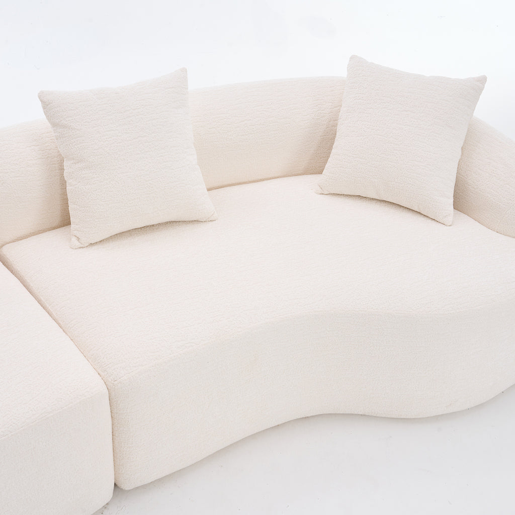 LY-025 Full Compression Sponge Sofa Cloud White Curved Modular Sectional 30D High-Density Chenille Sleeper Couch 110'L - Grand Goldman Shop