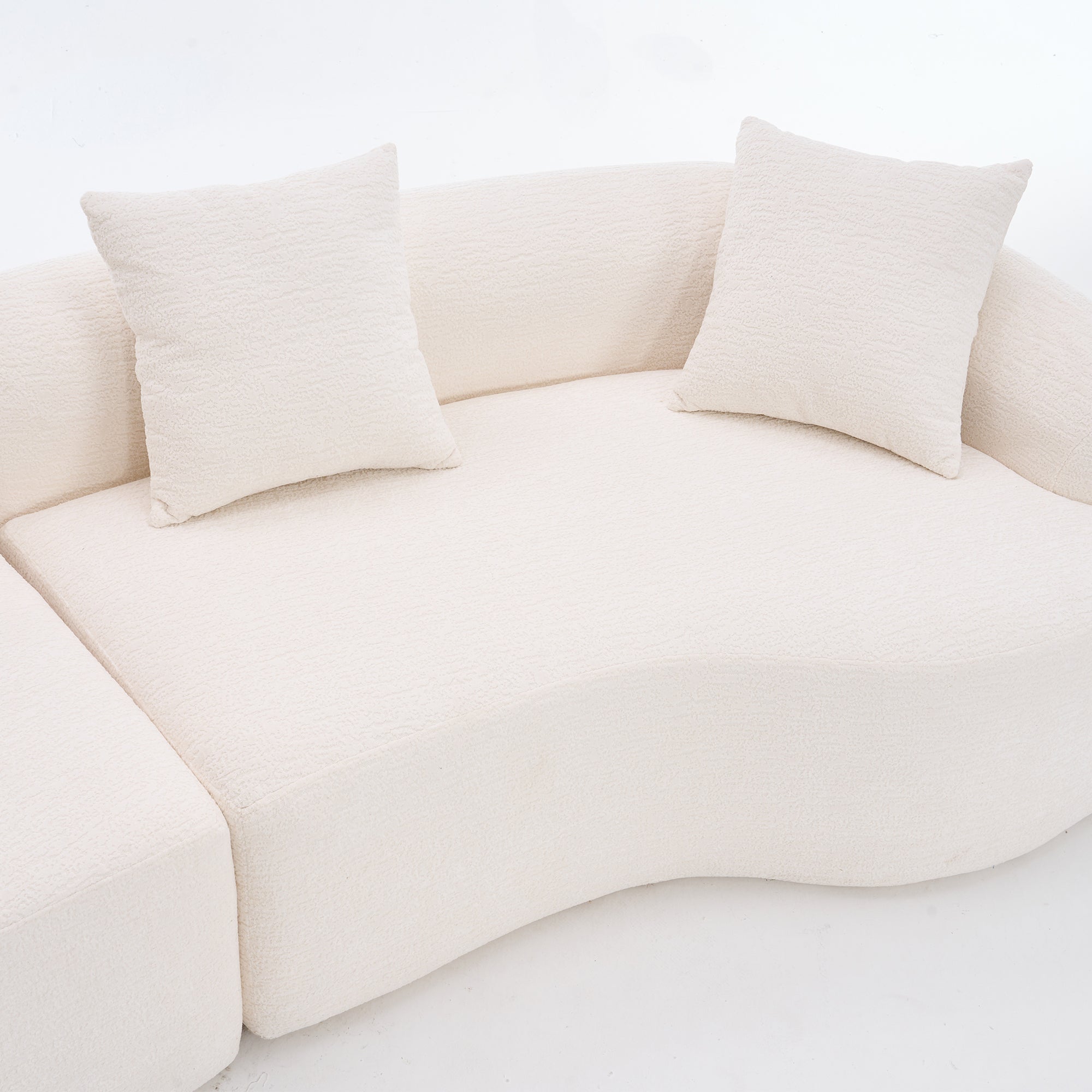 LY-025 Full Compression Sponge Sofa Cloud White Curved Modular Sectional 30D High-Density Chenille Sleeper Couch 110'L - Grand Goldman Shop
